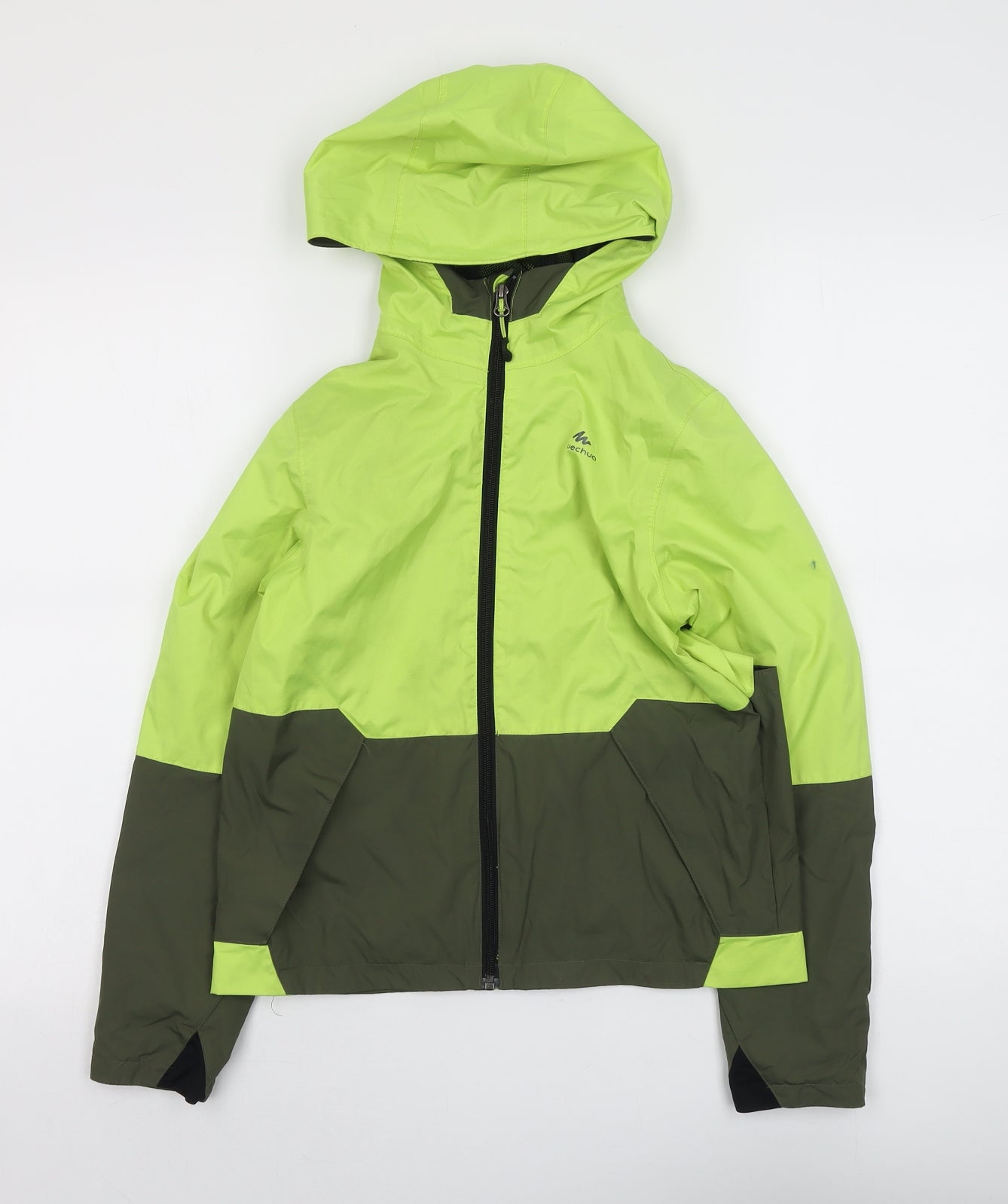 Quechua Boys Green Colourblock Windbreaker Jacket Size 12 Years Zip