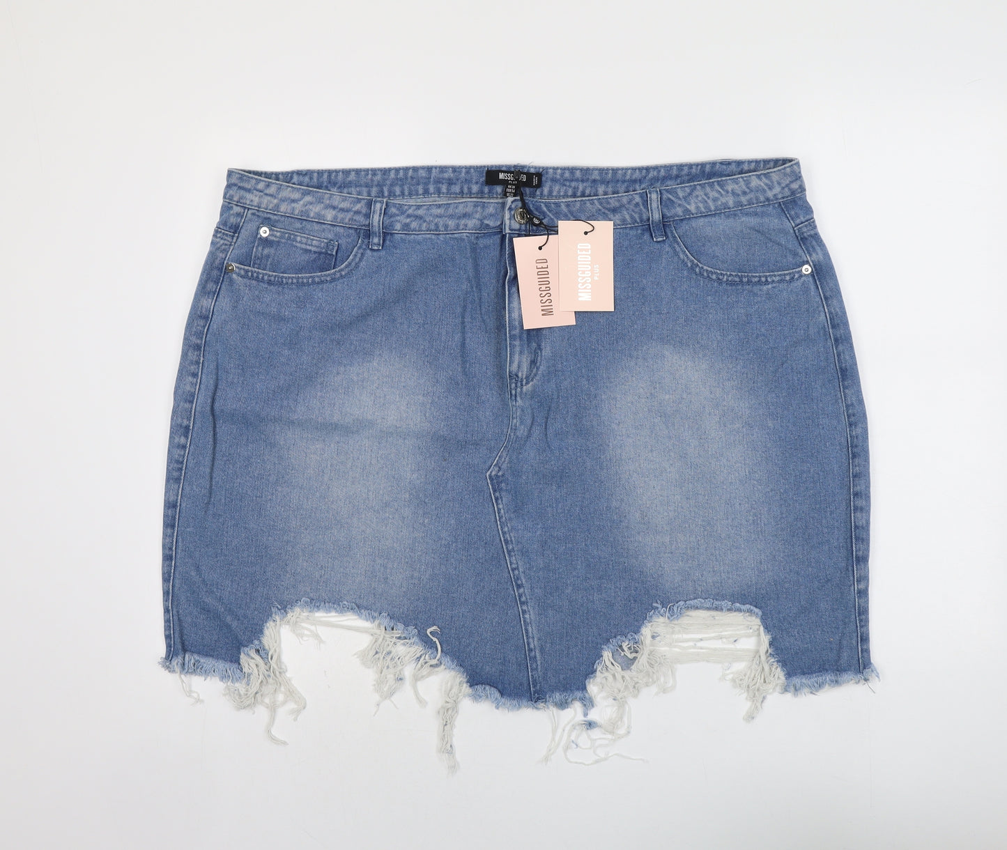 Missguided Womens Blue Cotton A-Line Skirt Size 26 Button - Distressed Look