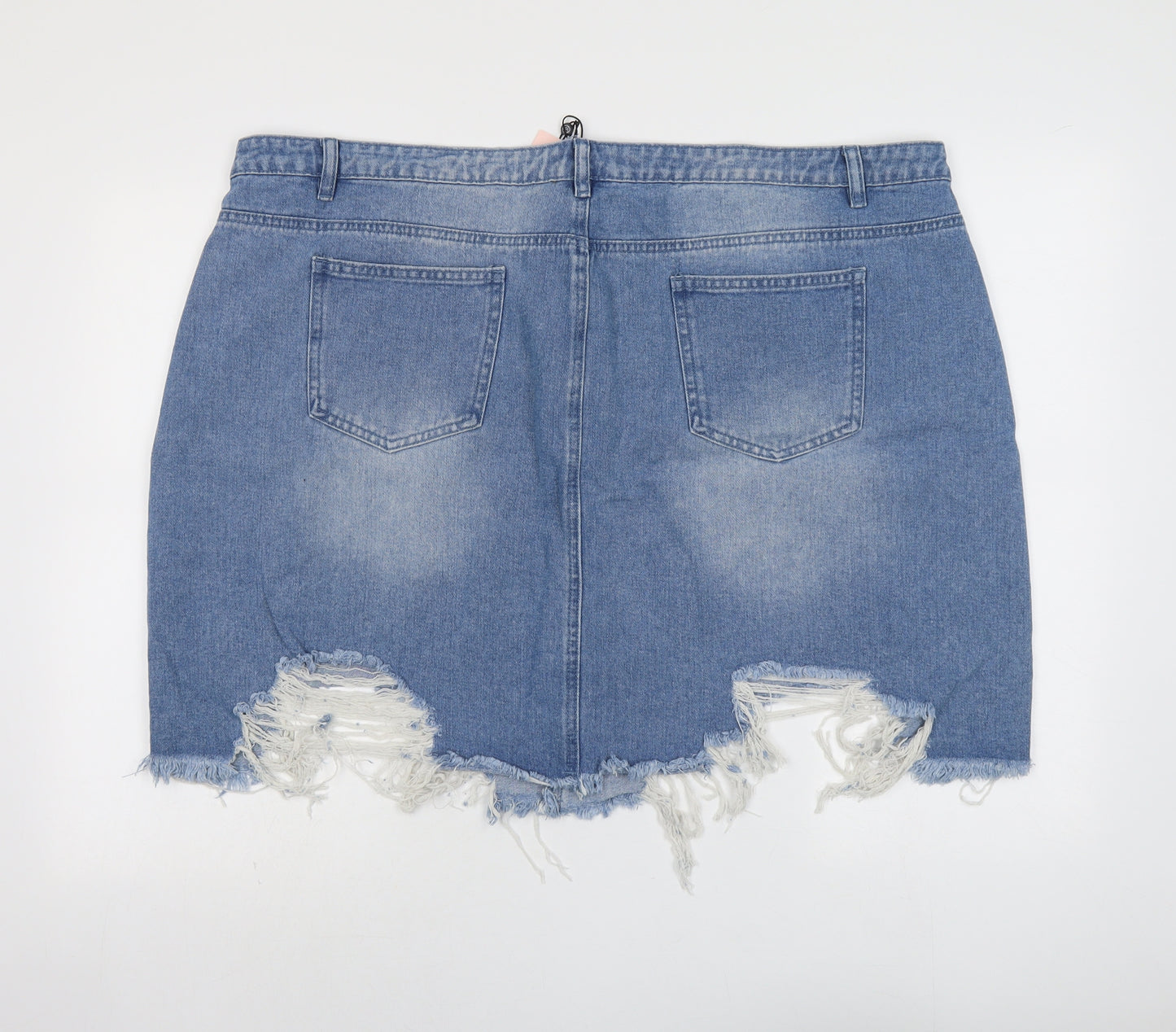 Missguided Womens Blue Cotton A-Line Skirt Size 26 Button - Distressed Look
