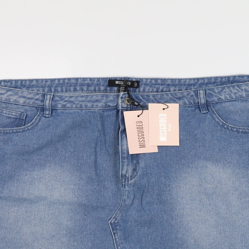 Missguided Womens Blue Cotton A-Line Skirt Size 26 Button - Distressed Look