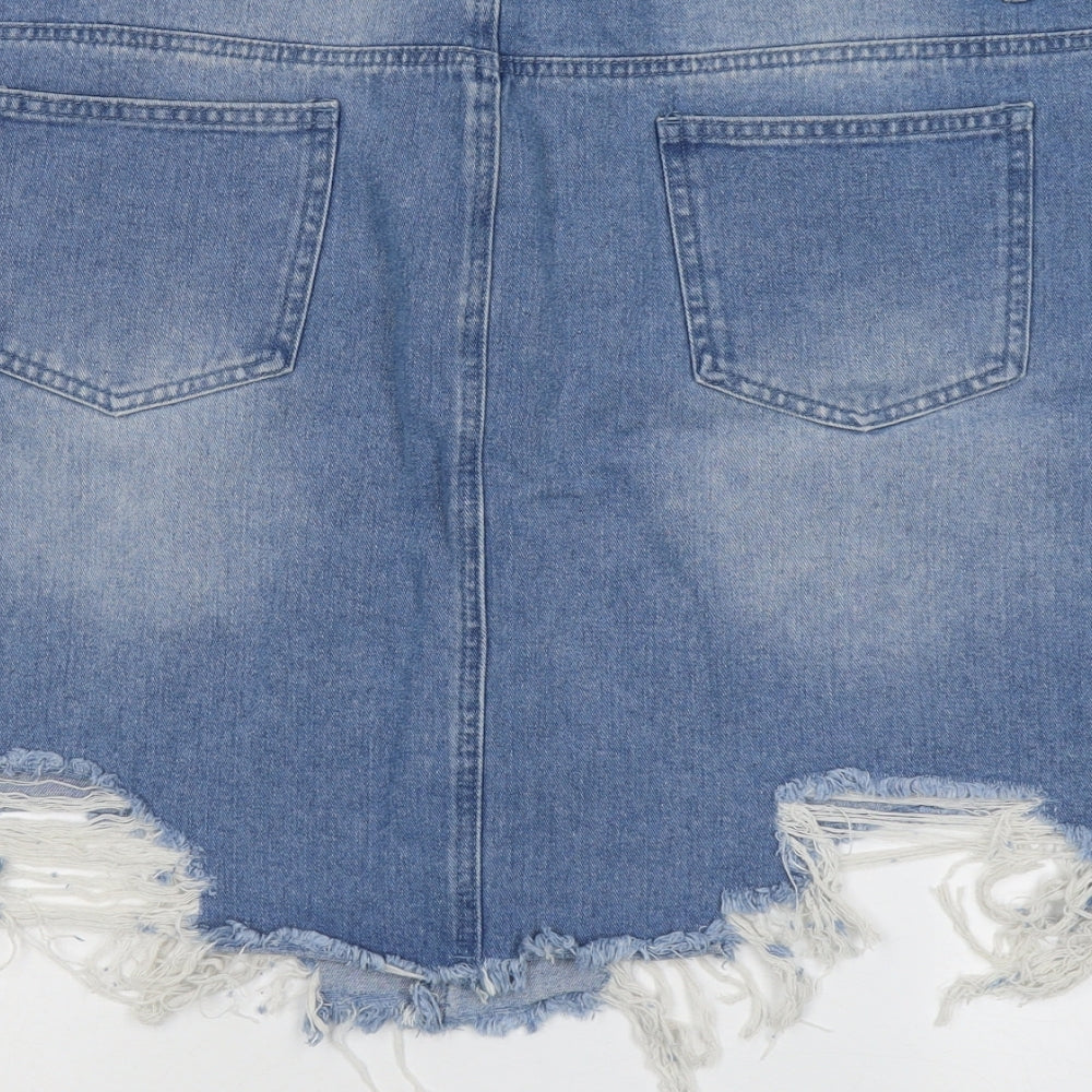 Missguided Womens Blue Cotton A-Line Skirt Size 26 Button - Distressed Look