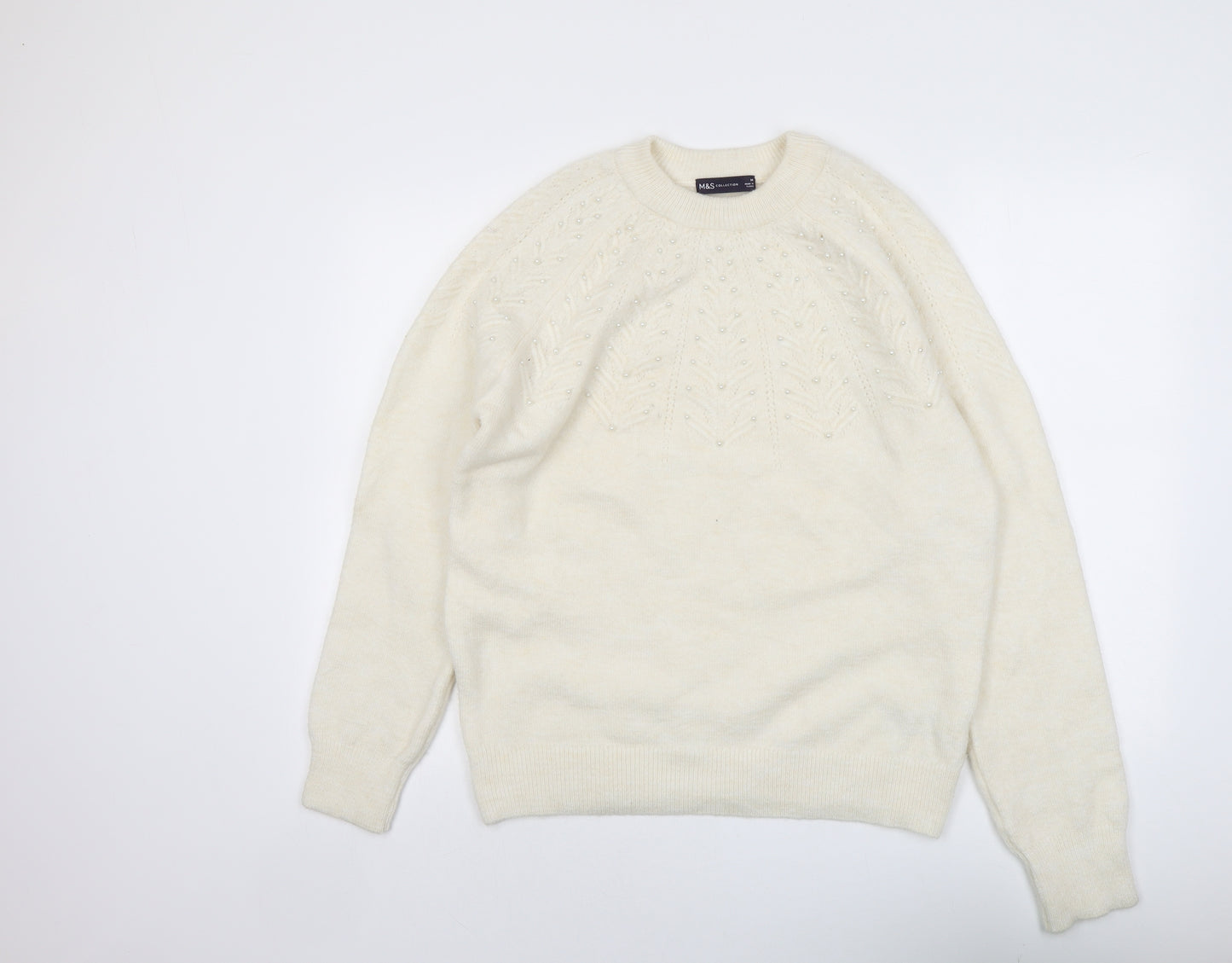 Marks and Spencer Womens Ivory Round Neck Acrylic Pullover Jumper Size M