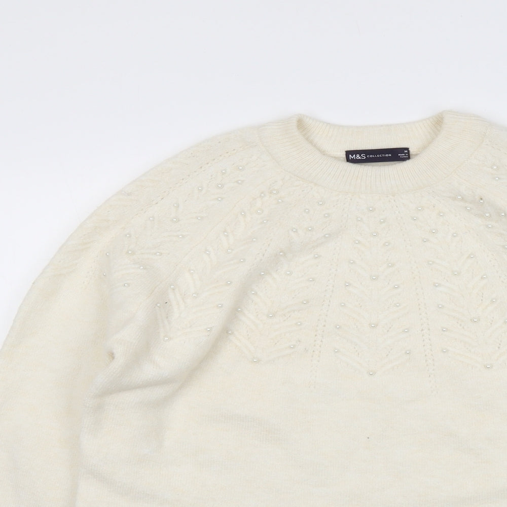 Marks and Spencer Womens Ivory Round Neck Acrylic Pullover Jumper Size M