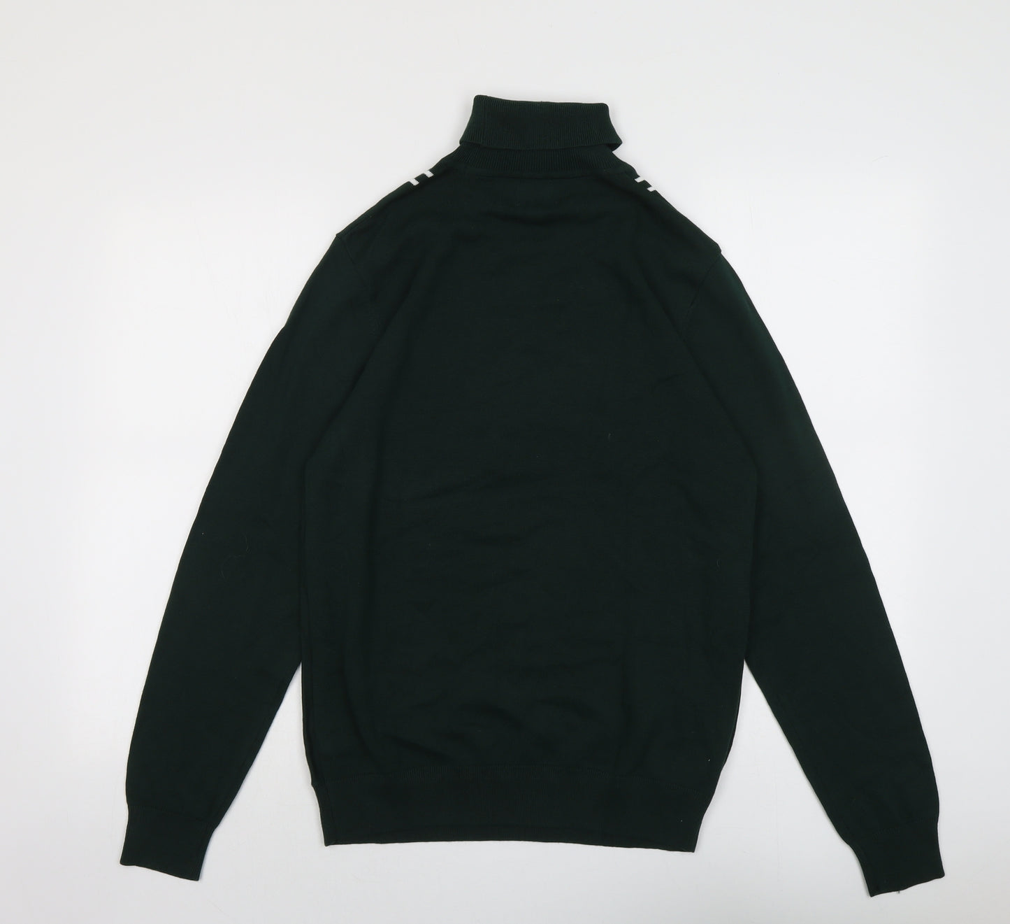 NEXT Mens Green Roll Neck Striped Cotton Pullover Jumper Size M Long Sleeve