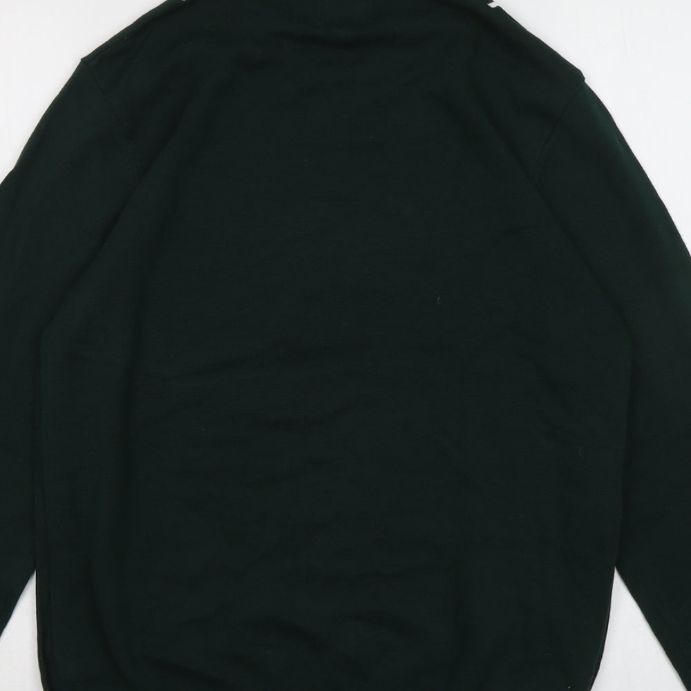 NEXT Mens Green Roll Neck Striped Cotton Pullover Jumper Size M Long Sleeve