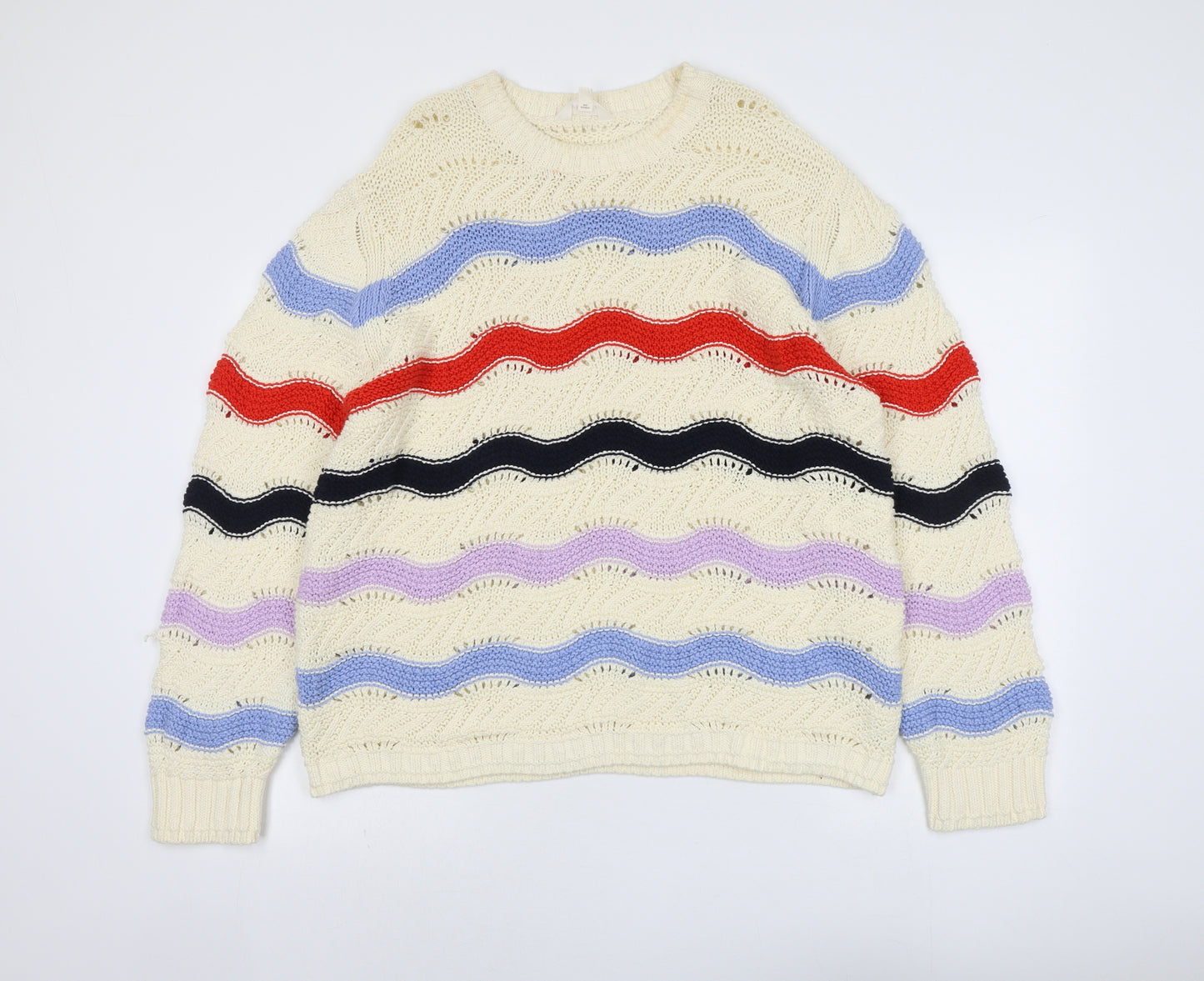 Per Una Womens Multicoloured Round Neck Geometric Cotton Pullover Jumper Size 20