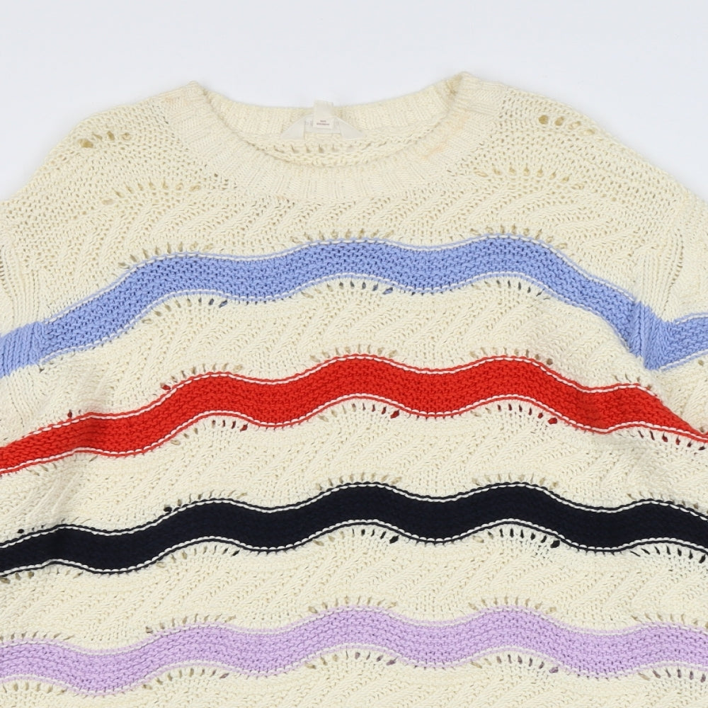 Per Una Womens Multicoloured Round Neck Geometric Cotton Pullover Jumper Size 20