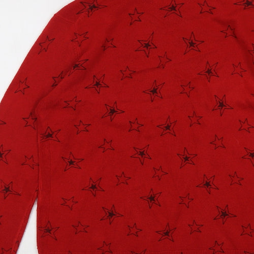 Marks and Spencer Womens Red Round Neck Geometric Acrylic Pullover Jumper Size 10 - Star Pattern
