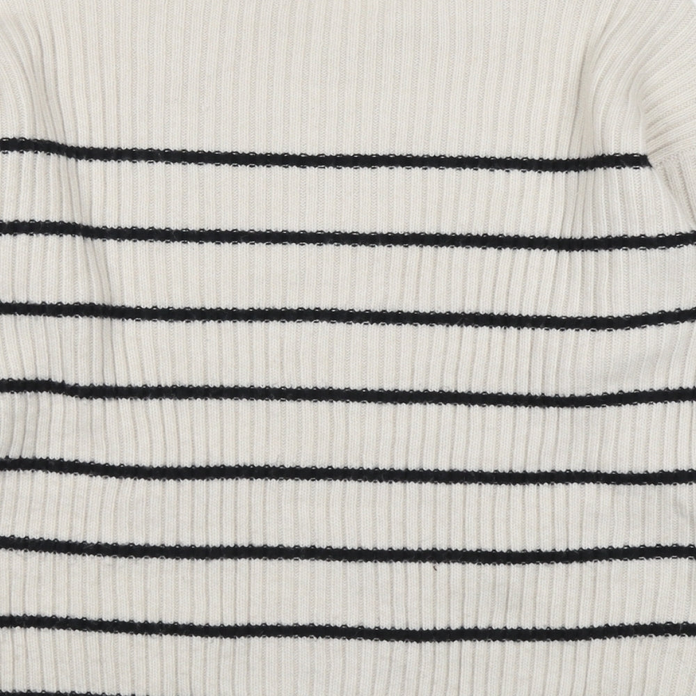 Marks and Spencer Womens Beige Round Neck Striped Polyester Pullover Jumper Size L