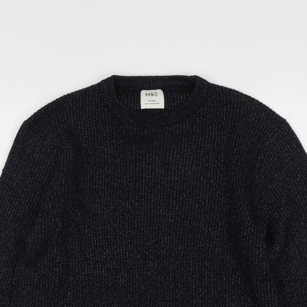 Marks and Spencer Mens Blue Round Neck Polyamide Pullover Jumper Size M Long Sleeve