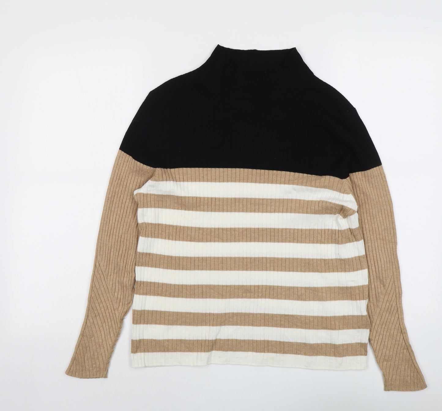 Marks and Spencer Womens Multicoloured High Neck Striped Viscose Pullover Jumper Size 16