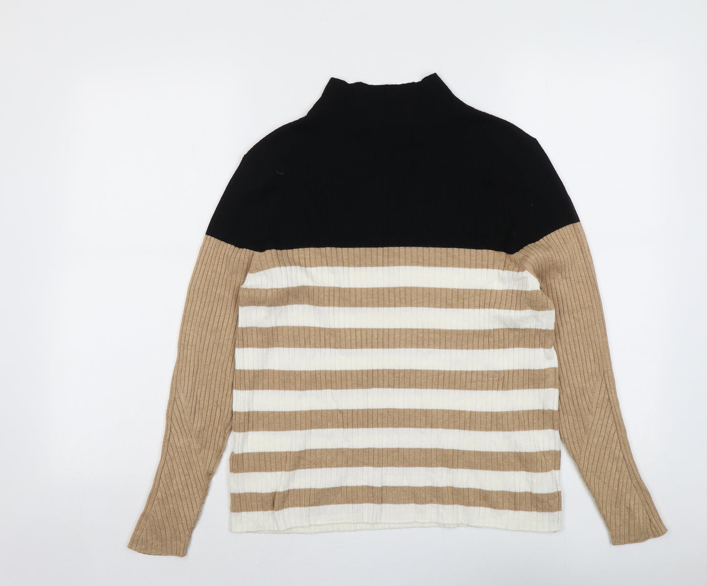 Marks and Spencer Womens Multicoloured High Neck Striped Viscose Pullover Jumper Size 16