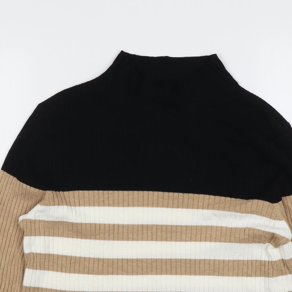 Marks and Spencer Womens Multicoloured High Neck Striped Viscose Pullover Jumper Size 16