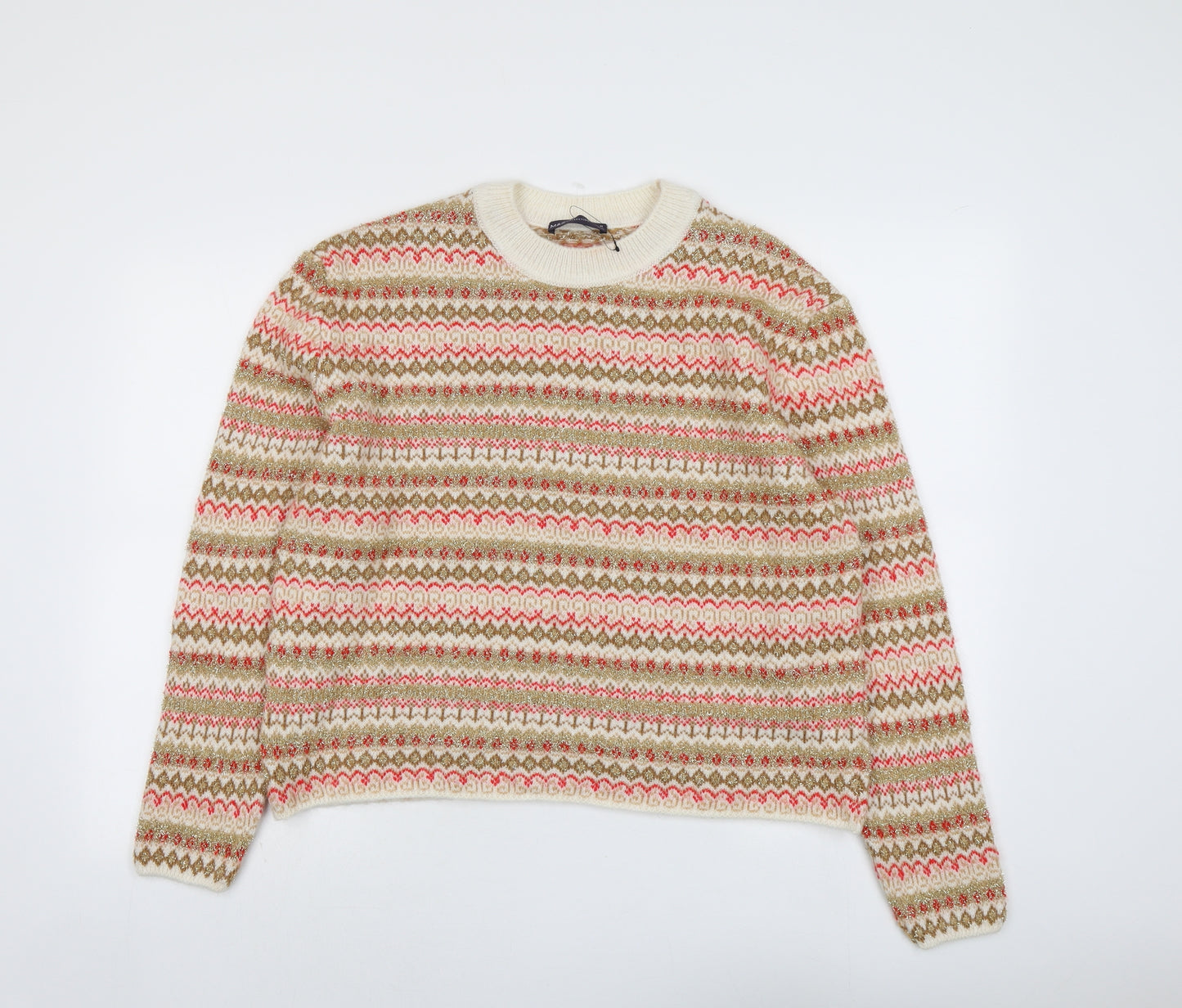 Marks and Spencer Womens Multicoloured Crew Neck Geometric Acrylic Pullover Jumper Size M