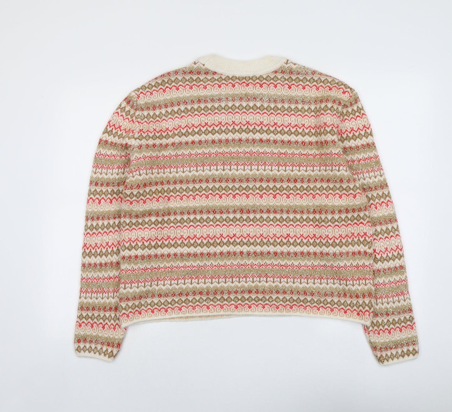 Marks and Spencer Womens Multicoloured Crew Neck Geometric Acrylic Pullover Jumper Size M