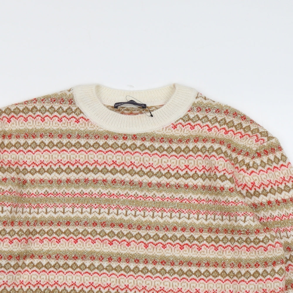 Marks and Spencer Womens Multicoloured Crew Neck Geometric Acrylic Pullover Jumper Size M