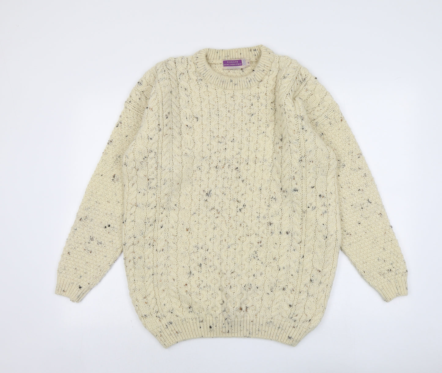 EWM Mens Beige Round Neck Wool Pullover Jumper Size M Long Sleeve