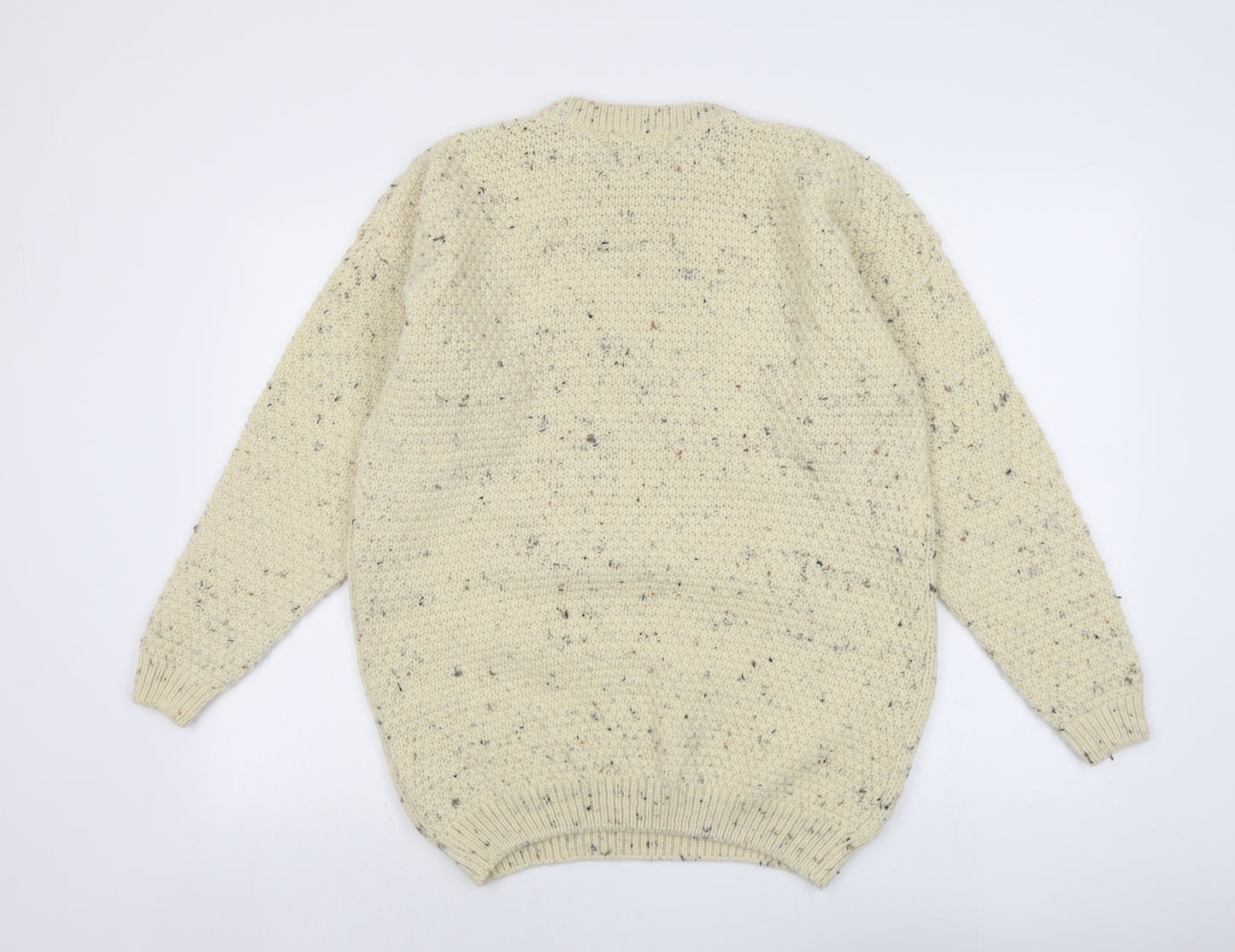EWM Mens Beige Round Neck Wool Pullover Jumper Size M Long Sleeve