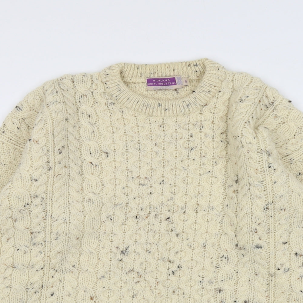 EWM Mens Beige Round Neck Wool Pullover Jumper Size M Long Sleeve