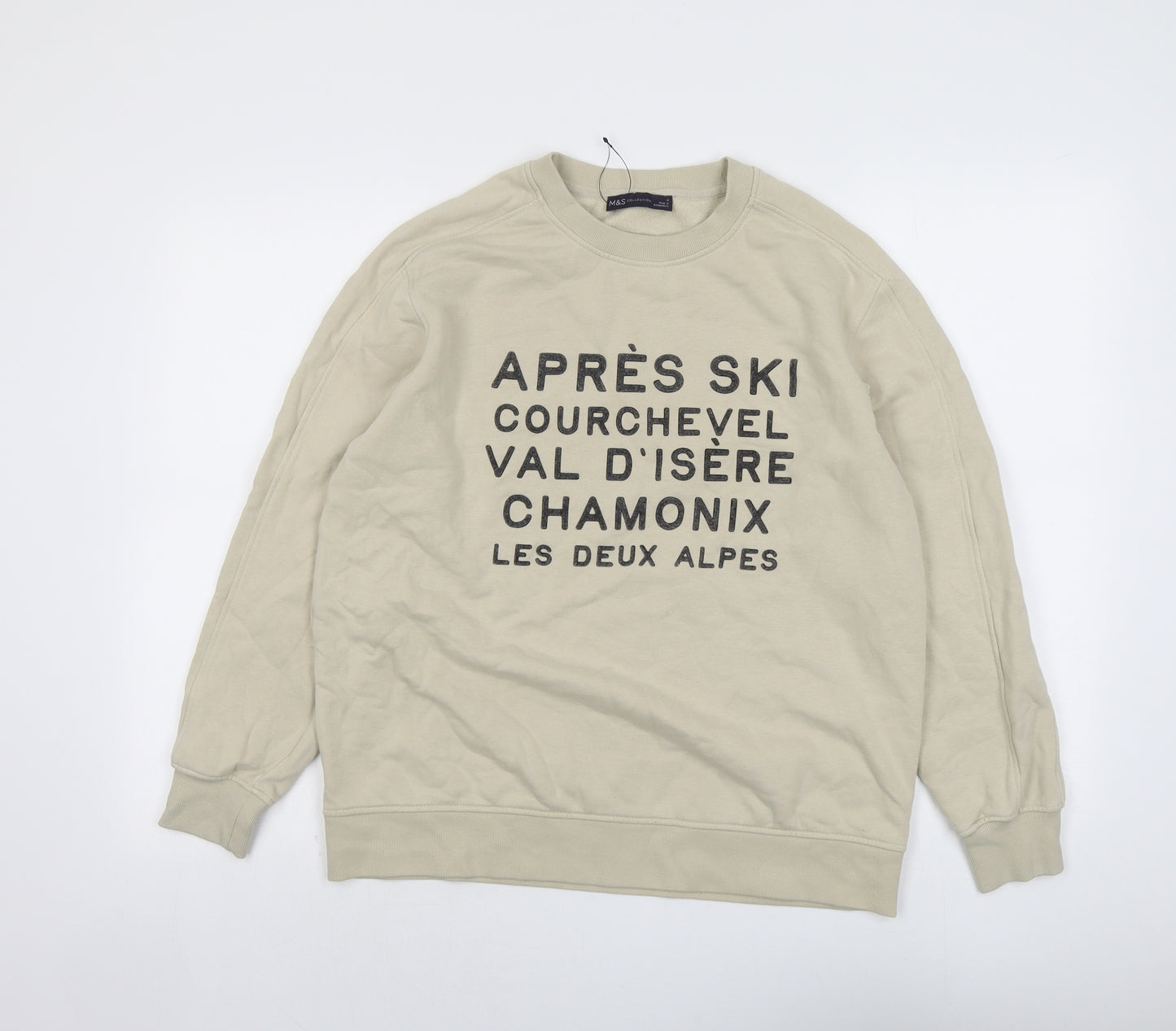 Marks and Spencer Womens Beige Cotton Pullover Sweatshirt Size S Pullover - French Slogan