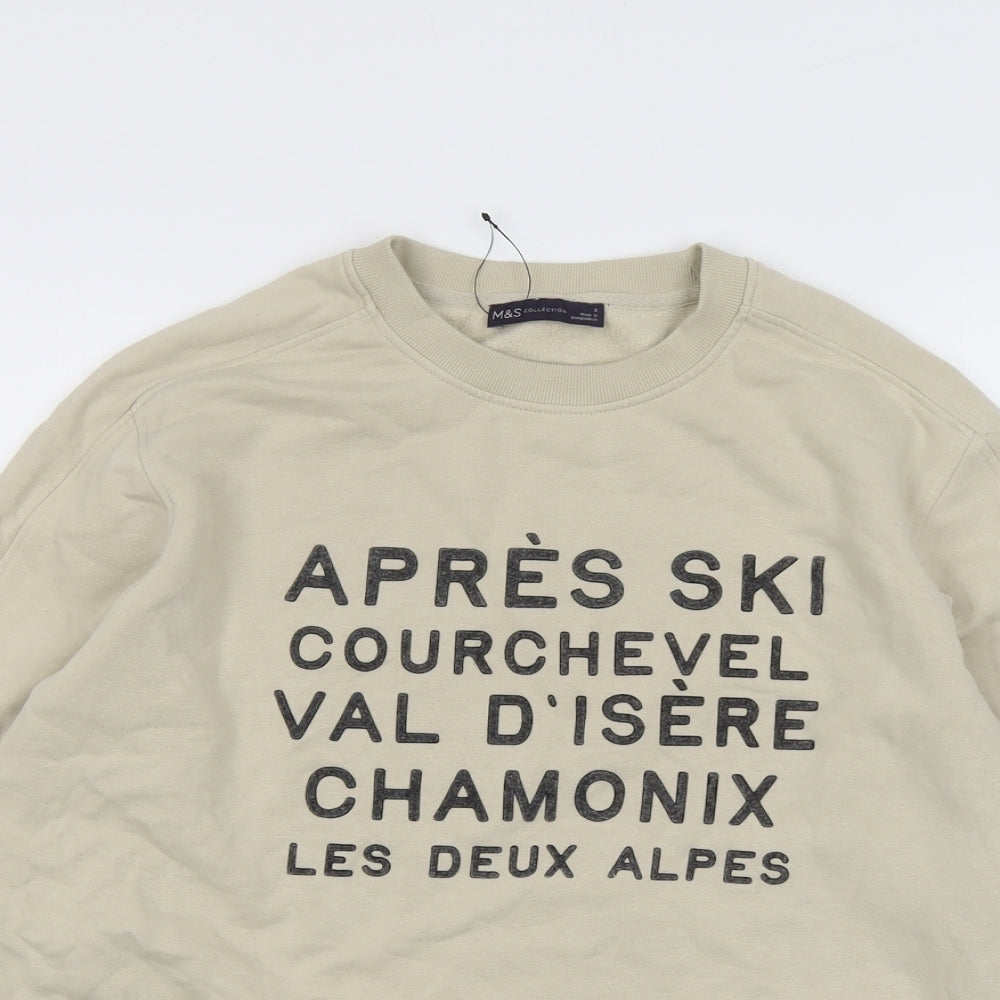 Marks and Spencer Womens Beige Cotton Pullover Sweatshirt Size S Pullover - French Slogan