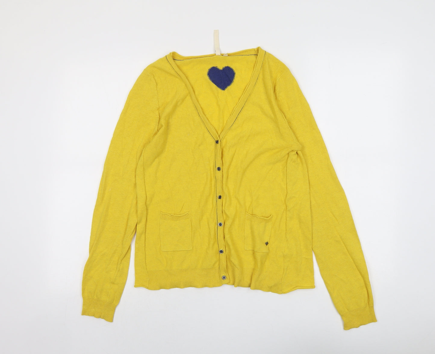 White Stuff Womens Yellow V-Neck Cotton Cardigan Jumper Size 12