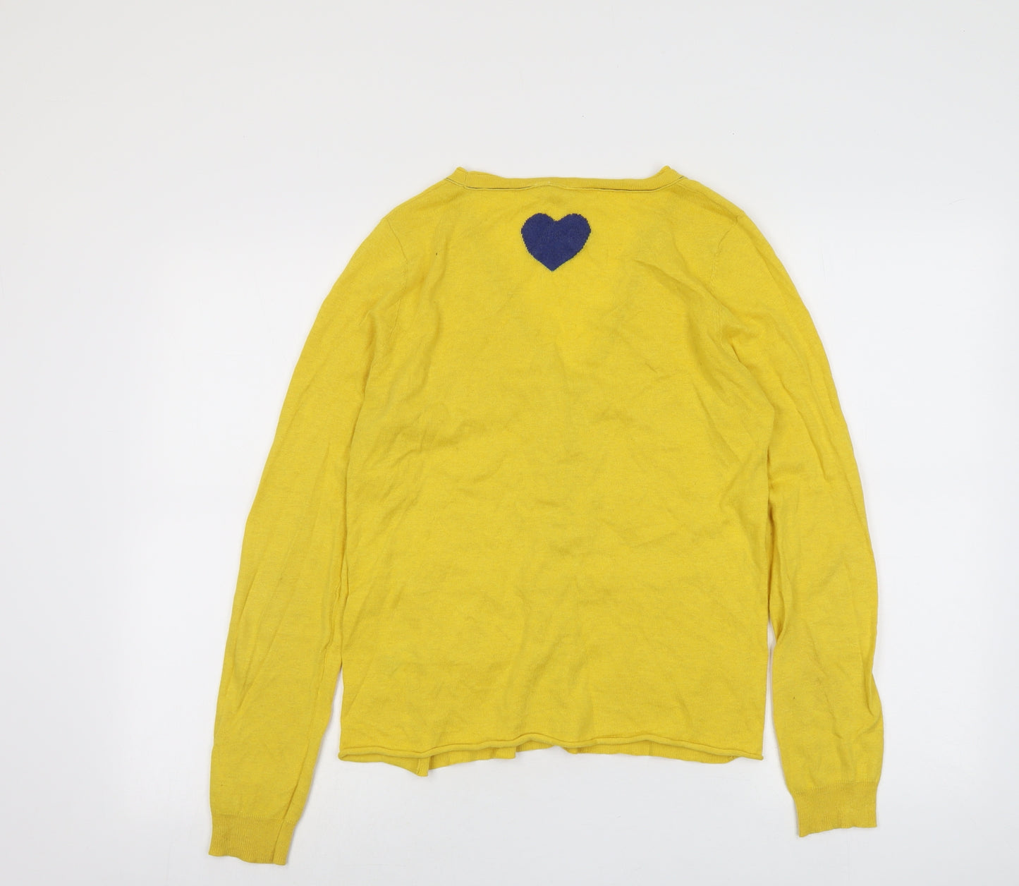 White Stuff Womens Yellow V-Neck Cotton Cardigan Jumper Size 12