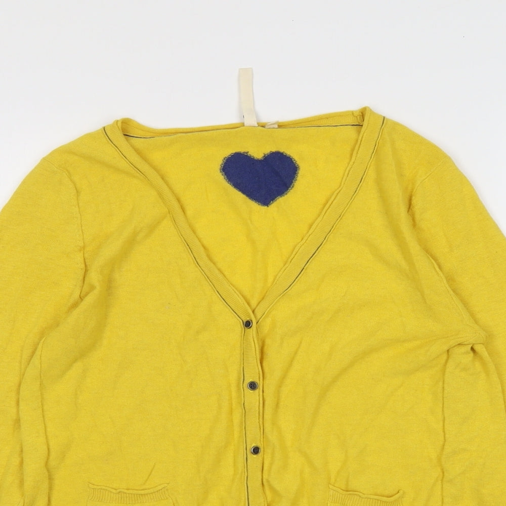 White Stuff Womens Yellow V-Neck Cotton Cardigan Jumper Size 12