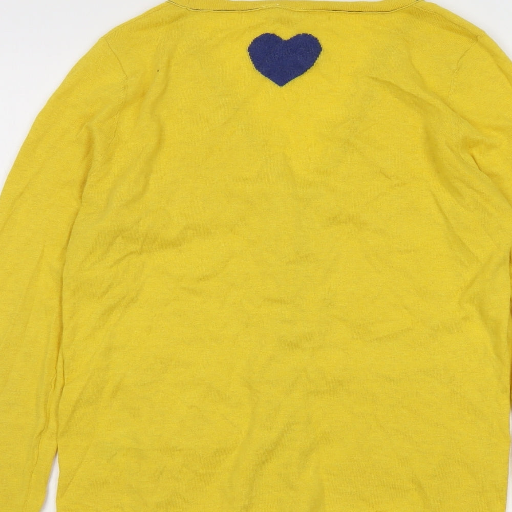 White Stuff Womens Yellow V-Neck Cotton Cardigan Jumper Size 12