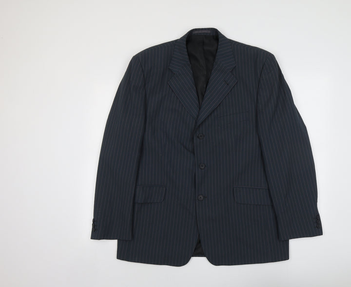 Definitions Mens Grey Striped Polyester Jacket Suit Jacket Size 42 Regular