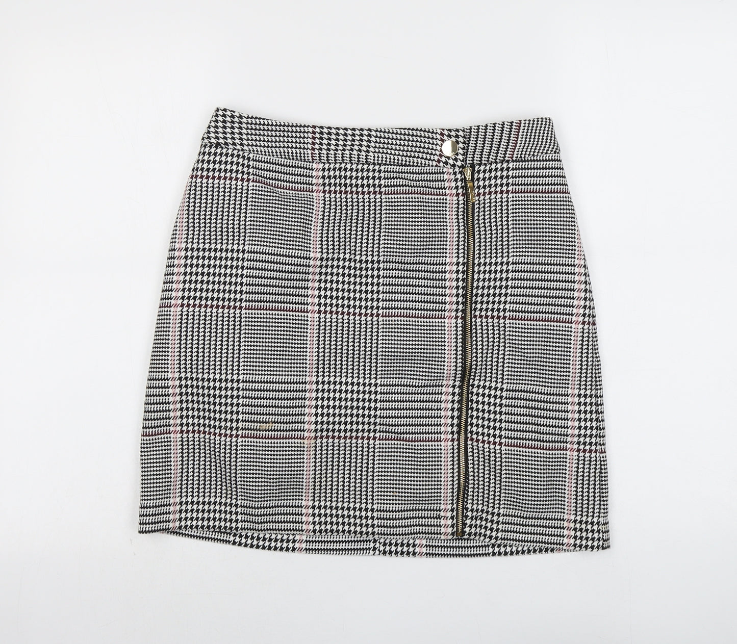 Per Una Womens Black Plaid Polyester A-Line Skirt Size 10 Zip