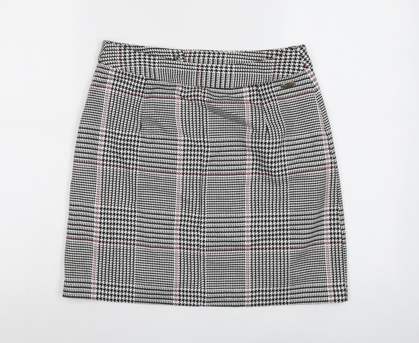 Per Una Womens Black Plaid Polyester A-Line Skirt Size 10 Zip