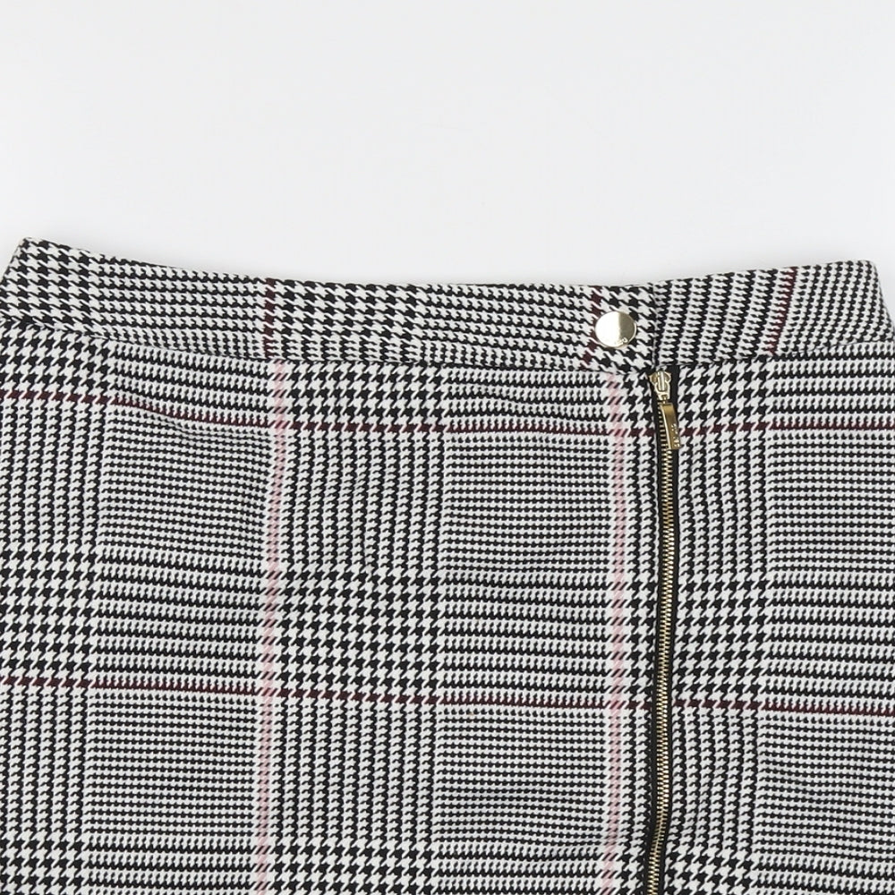 Per Una Womens Black Plaid Polyester A-Line Skirt Size 10 Zip