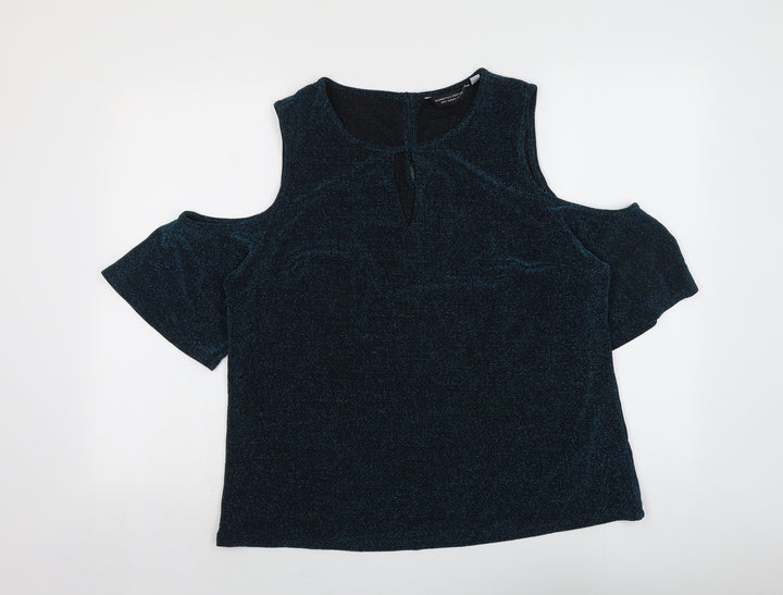 Dorothy Perkins Womens Blue Geometric Nylon Basic Tank Size 16 Round Neck - Cold Shoulder