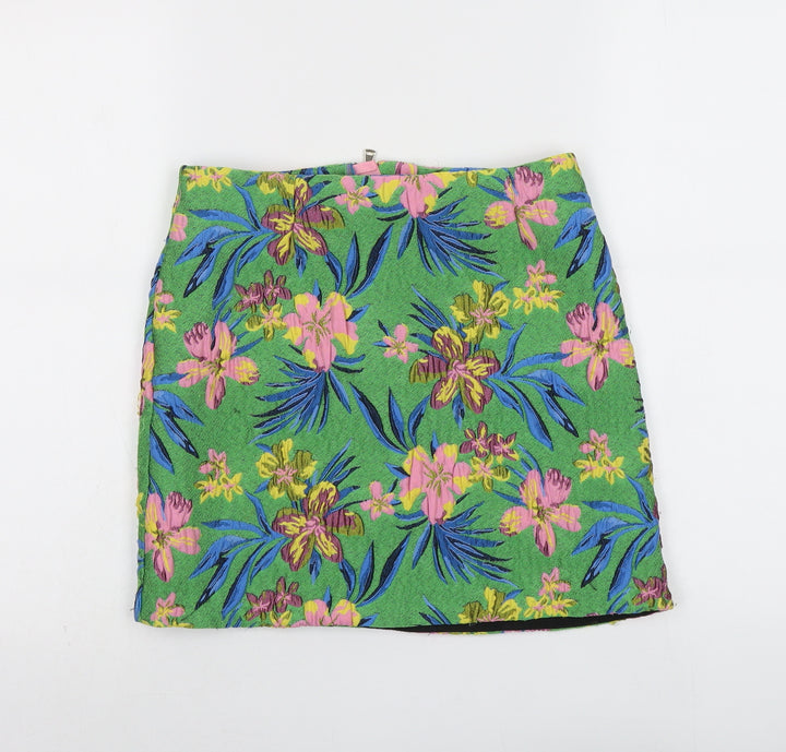 River Island Womens Multicoloured Floral Polyester A-Line Skirt Size 6 Zip