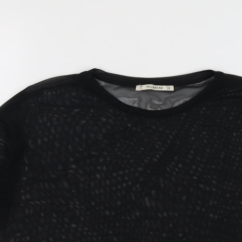 Pull&Bear Womens Black Polyester Basic T-Shirt Size S Round Neck