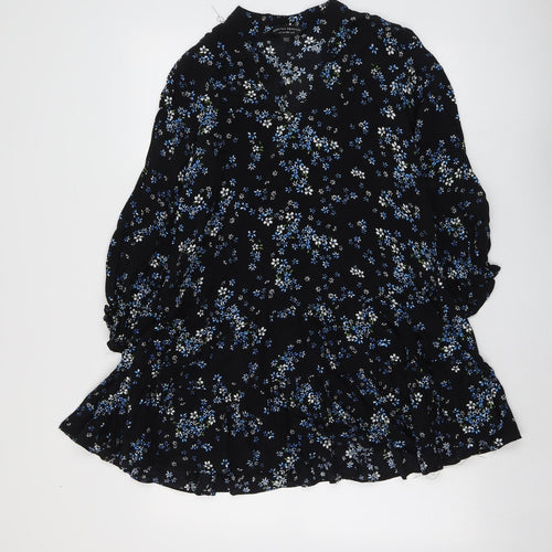 Dorothy Perkins Womens Black Floral Viscose Skater Dress Size 8 Round Neck Pullover