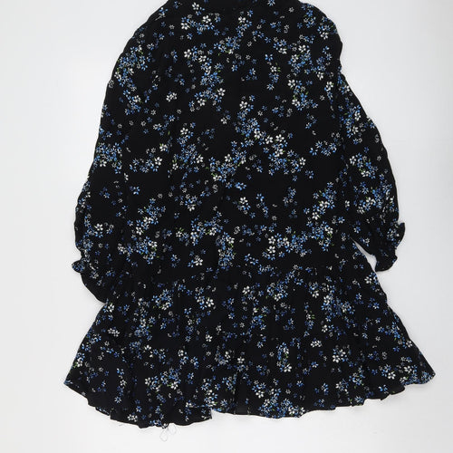 Dorothy Perkins Womens Black Floral Viscose Skater Dress Size 8 Round Neck Pullover