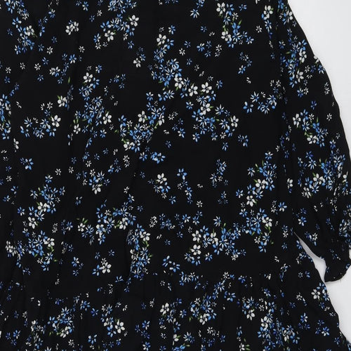 Dorothy Perkins Womens Black Floral Viscose Skater Dress Size 8 Round Neck Pullover