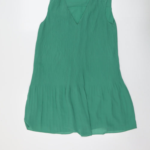 H&M Womens Green Polyester Skater Dress Size S V-Neck Pullover