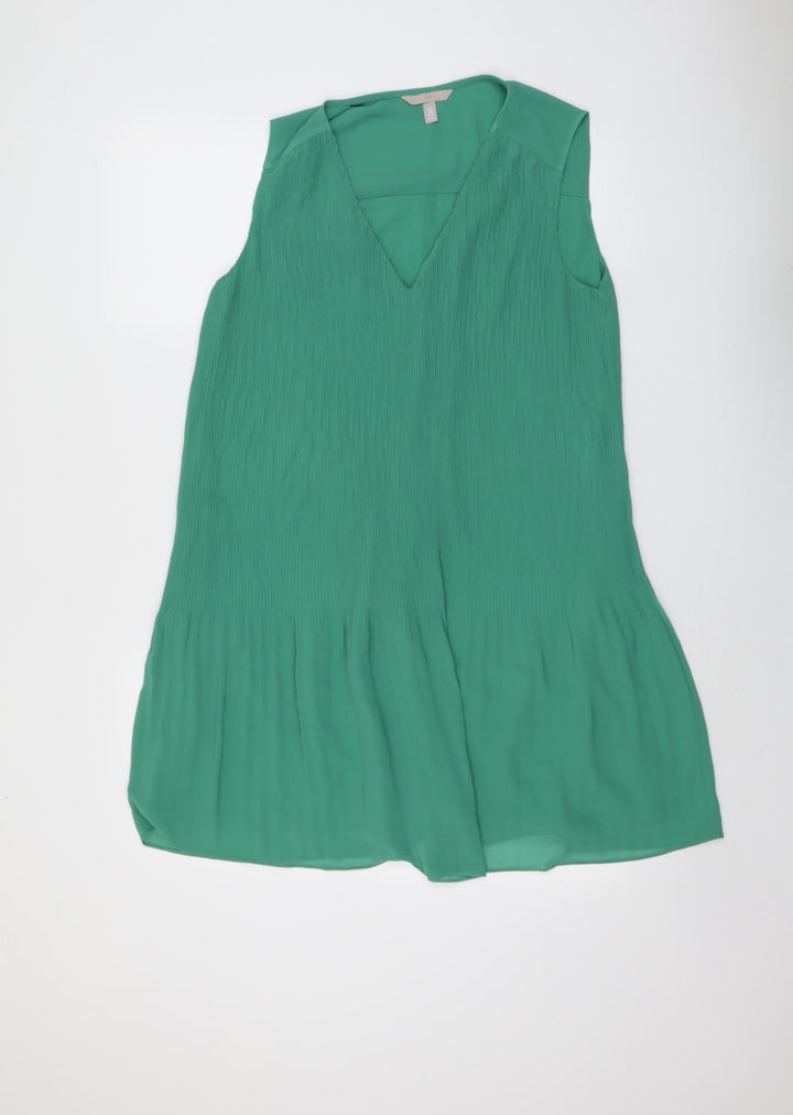 H&M Womens Green Polyester Skater Dress Size S V-Neck Pullover