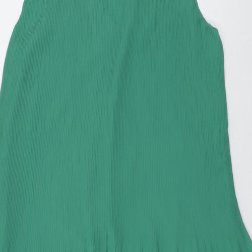 H&M Womens Green Polyester Skater Dress Size S V-Neck Pullover