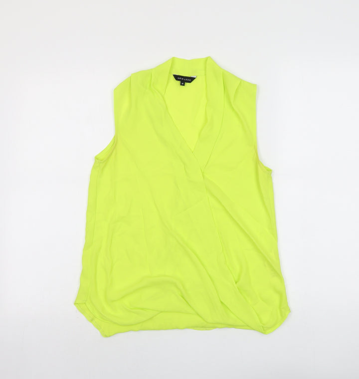 New Look Womens Yellow Polyester Basic Blouse Size 10 V-Neck