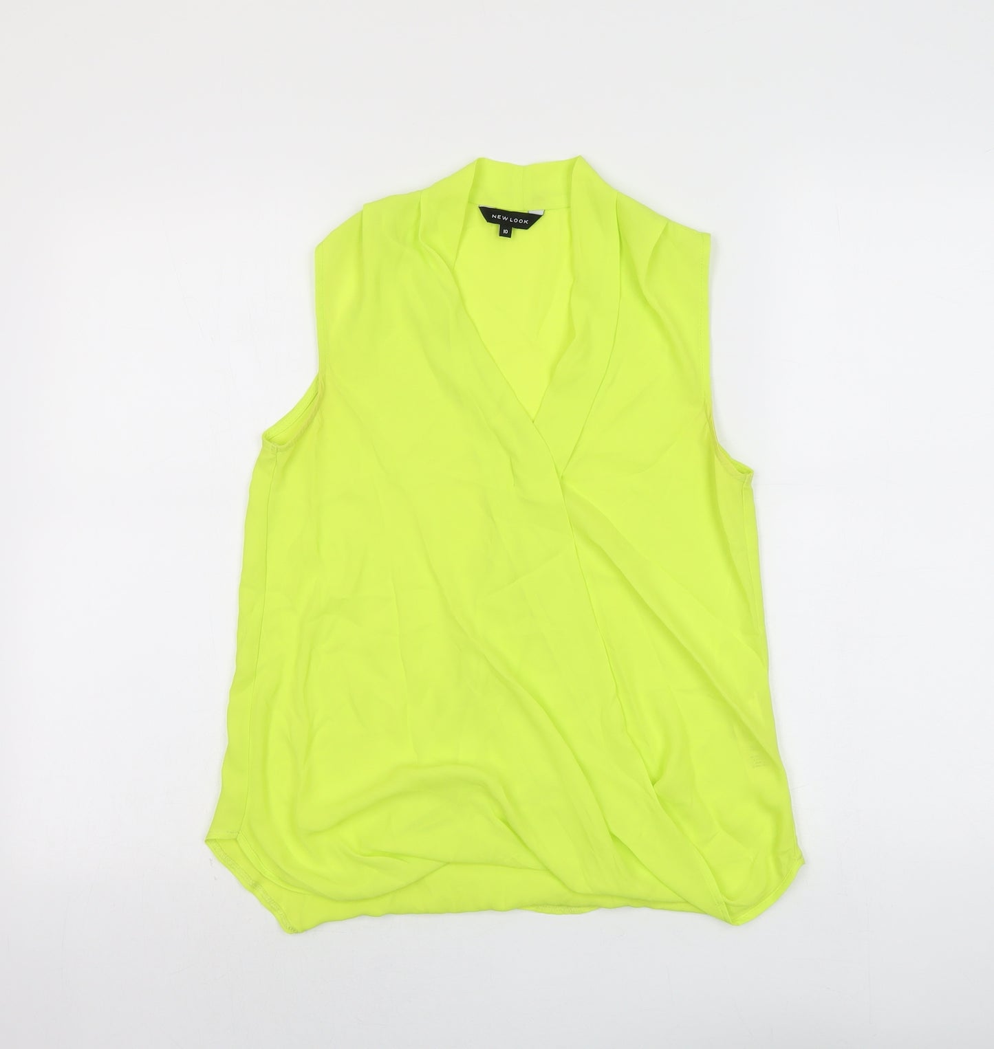New Look Womens Yellow Polyester Basic Blouse Size 10 V-Neck