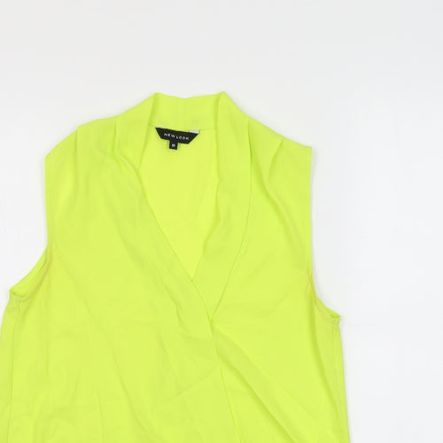 New Look Womens Yellow Polyester Basic Blouse Size 10 V-Neck