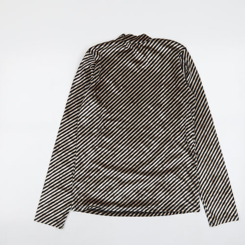 Aikha Womens Black Striped Polyester Basic Blouse Size L Mock Neck