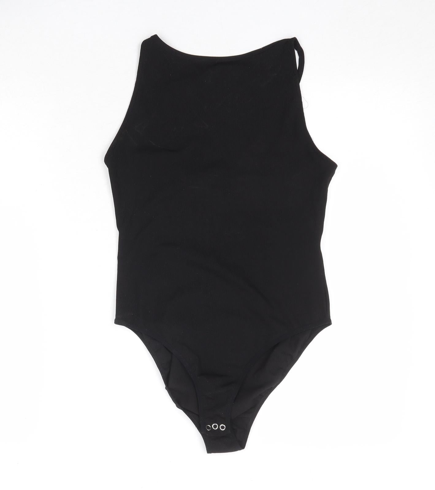 Topshop Womens Black Polyester Bodysuit One-Piece Size 12 Snap