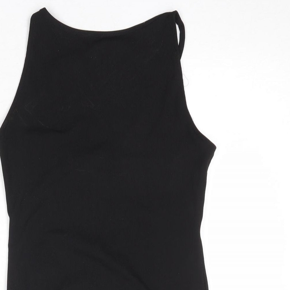 Topshop Womens Black Polyester Bodysuit One-Piece Size 12 Snap