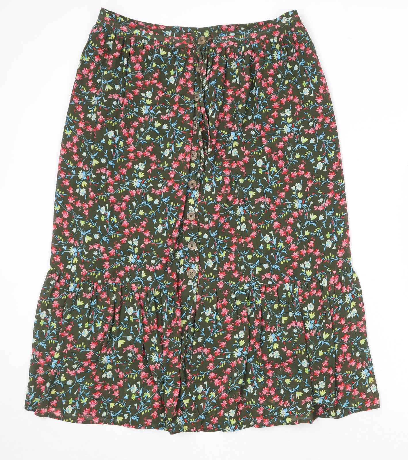 Per Una Womens Green Floral Polyester Peasant Skirt Size 16 Button