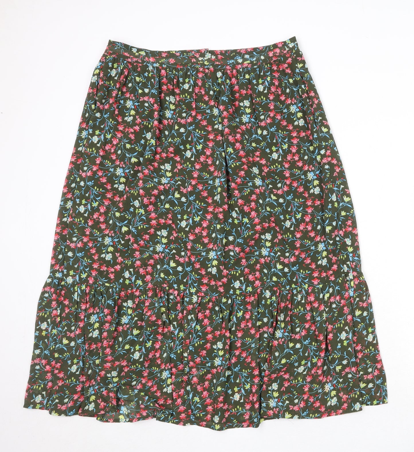 Per Una Womens Green Floral Polyester Peasant Skirt Size 16 Button